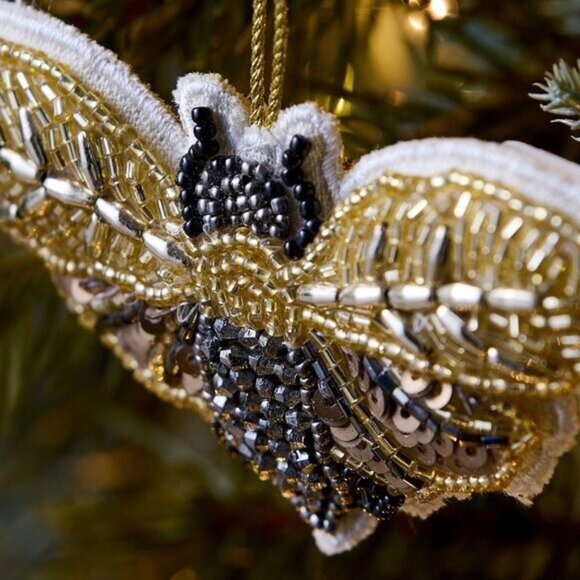 West Elm Embroidered Bee Wings Ornament NEW Christmas Holiday Beaded Boho - Picture 2 of 2
